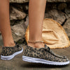 Women's Flat Canvas Shoes with Leopard Style, Lightweight Low Top Lace Up Shoes, Women's Casual Walking Shoes