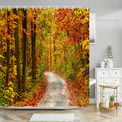 Upgrade your bathroom with our stunning Forest Scenery shower curtain. Made with water-resistant material and easily installed with included hooks, this premium curtain will transform your bathroom into a peaceful oasis. Enjoy the benefits of a relaxing forest atmosphere while protecting your bathroom from water damage.