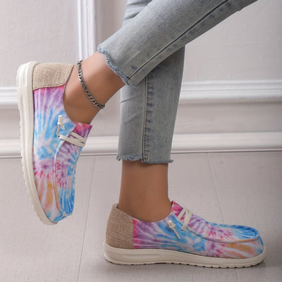 Stylish Colorful Printed Women's Tie Dye Sneakers - Comfortable Low Top Canvas Shoes for Outdoor Flats