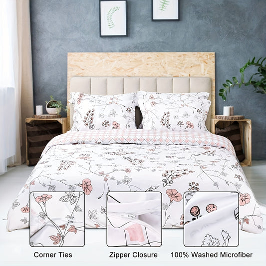 Floral Elegance: Premium Duvet Cover Set with Zipper Closure - Breathable, Durable, and Luxuriously Soft - Includes 1 Duvet Cover and 2 Pillowcases (Core Not Included)