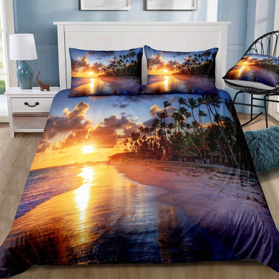 Beach Getaway: Duvet Cover Set with Vibrant Beach Scenes Print - Soft and Comfortable Bedding Set for a Relaxing Bedroom or Guest Room(1*Duvet Cover + 1/2*Pillowcases, Without Core)