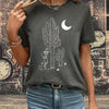 Mystical Charm: Skull Cactus Moon Print T-Shirt for Women - Embrace Spring/Summer with Style!