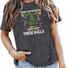 Festive and Chic: Christmas Tree Print Crew Neck T-Shirt - Perfect for Spring and Summer!