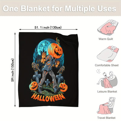 Hilarious Pumpkin Man Halloween Flannel Blanket for Year-Round Comfort and Spooky Vibes