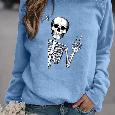 Stylishly Spooky: Halloween Skull Fun Print Sweatshirt - The Perfect Addition to Your Fall Wardrobe!