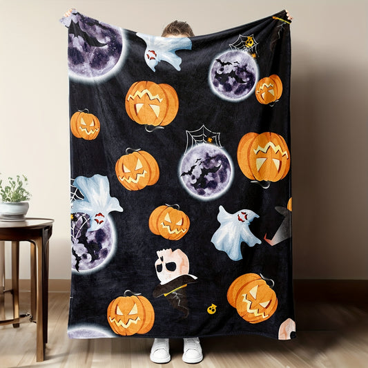 Spooktacular Halloween Flannel Blanket offers a cartoon pumpkin, moon, ghost, and skull pattern to keep you warm and cozy during the spooky season. Made with 100% soft flannel fabric, this durable throw blanket is perfect for travel, sofa, bed, and office use all season long. Make a great Halloween gift for boys, girls, and adults.