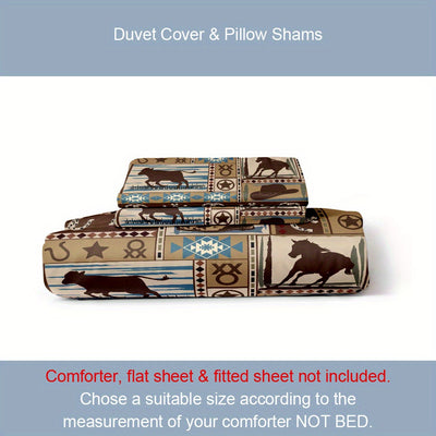 Rustic Western Cowboy Knight Printed Duvet Cover Set: Comfortable Bedding for Your Bedroom or Guest Room(1*Duvet Cover + 2*Pillowcases, Without Core)