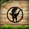 Dinosaurs Unleashed: Tyrannosaurus Rex Metal Sign & Mural - A Mesmerizing Display of Dinosaur Skeleton Art!