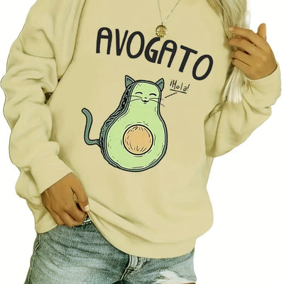 Avogato Love: Cute Cat Print Sweatshirt - Casual Long Sleeve Crew Neck Sweater for Women