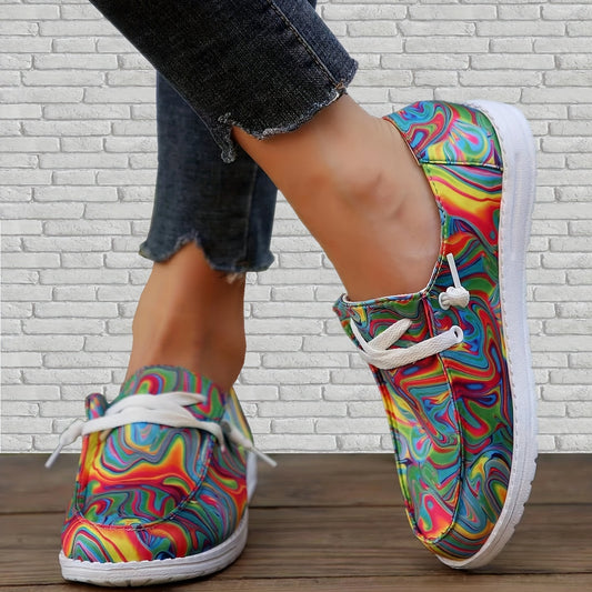 Stay comfortable in style with these Marble Colorful Women's Canvas Sneakers. Crafted with a flat sole and low-top profile, these slip-on shoes offer superior cushioning and arch support for all-day wear. The colorful marble design adds a stylish finish.