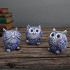 Whimsical Owls Trio: Charming Blue and White Art Decor Ornaments for a Playful Home Decor Touch!