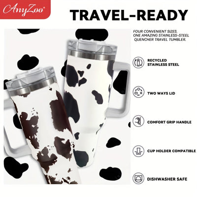 40oz Cow Series Print Stainless Steel Insulated Water Bottle - Tumbler With Handle, Straw & Lid - Perfect Birthday Gift & Home Kitchen Item!