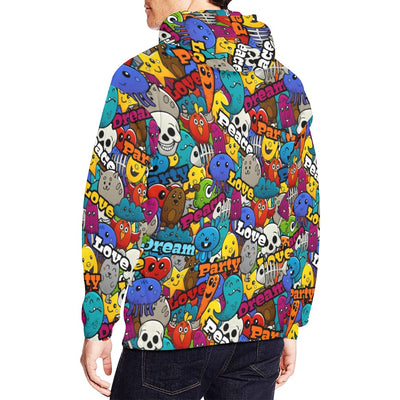 Love and Peace Graffiti Cartoon All Over Print Hoodie for Men