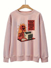 Funny Skull Slogan Print Sweatshirt: Perfect Plus-Size Halloween Casual Wear with Long Sleeve & Round Neck