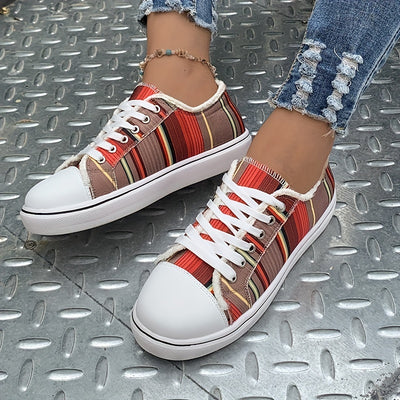 Step up Your Style with Women's Flat Canvas Sneakers - Lightweight, Casual and Comfortable
