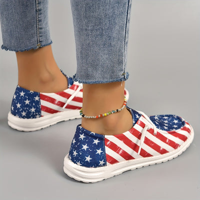 USA Flag Pattern Women's Canvas Shoes, Comfortable Low Top Lace Up Sneakers, Women's Fashion Walking Shoes