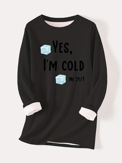 Fashionable and Cozy: Letter Ice Print Pullover Sweatshirt for Women's Fall/Winter Wardrobe