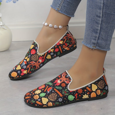 Festive Comfort: Women's Christmas Print Flat Shoes – Lightweight Slip-Ons for Casual Style