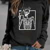 Halloween Skull Drink Graphic Print Sweatshirt, Casual Long Sleeve Crew Neck Sweatshirt, Women's Clothing