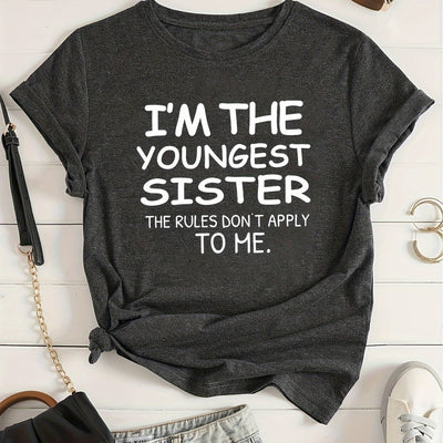 Youngest Sister: Fashionable Print T-Shirt for Women's Casual Spring/Summer Wardrobe