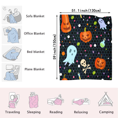 Halloween Spirit Flannel Blanket: Cozy and Fun Ghost Pumpkin Print Throw Blanket for All Occasions