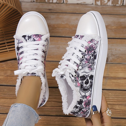 These Halloween Skull Pattern Canvas Shoes are perfect for casual occasions. Featuring a low-top design, they are lightweight and non-slip for optimal comfort. Crafted from quality canvas, these shoes will last wear after wear.