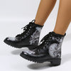Glamorous and Edgy: Women's Gothic Style Ankle Combat Boots with Round Toe, Lace-Up Design, Block Heel, and Anti-Skid Sole - The Perfect Motorcycle Shoes