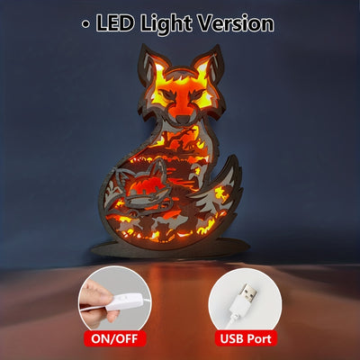 Foxy Glow: Multilayer Carved Ornament LED Night Light - Wooden Craft Gift for Home Décor and Gifting