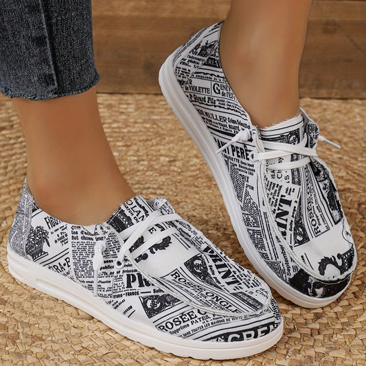 Experience comfort and style with these Newspaper Print Women's Canvas Shoes. Lightweight and breathable, these shoes are perfect for everyday walking. The stylish print adds a unique touch of sophistication, and the durable soles promise long-lasting wear. Get the most out of your everyday look!