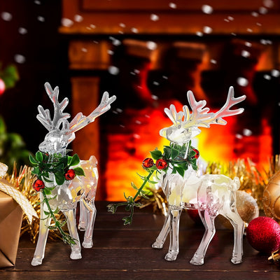 Whimsical Bell-Adorned Acrylic Christmas Reindeer Ornaments: Festive Tabletop Decorations for a Magical Holiday Atmosphere