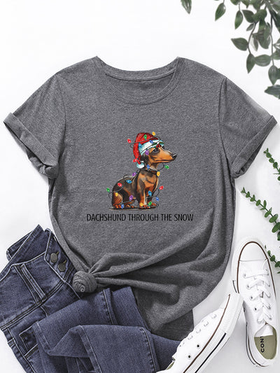 Dress up your spring/summer wardrobe with our Casual Christmas Dog Print Crew Neck T-Shirt. This stylish and playful shirt features a festive dog print that adds a touch of fun to your everyday look. Made from quality materials, it's the perfect addition to your collection. Get yours now!