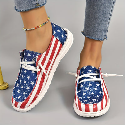 USA Flag Pattern Women's Canvas Shoes, Comfortable Low Top Lace Up Sneakers, Women's Fashion Walking Shoes