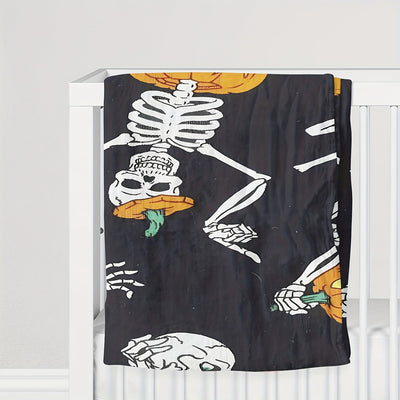 Skull Pumpkin Pattern Print Flannel Blanket: Soft & Cozy Halloween Gift for All Ages