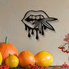 Bold and Bewitching: Black Metal Art Lips Bitting Weed Leaf Halloween Décor – A Striking Hanging Pendant for Garden, Living Room, Bedroom, and Balcony