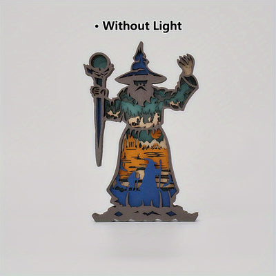 Wizard Halloween 3D Wooden Art Carved Ornament: Illuminate Your Space with Multicolor LED Night Light Decoration - Perfect Home Décor Gift for All Occasions