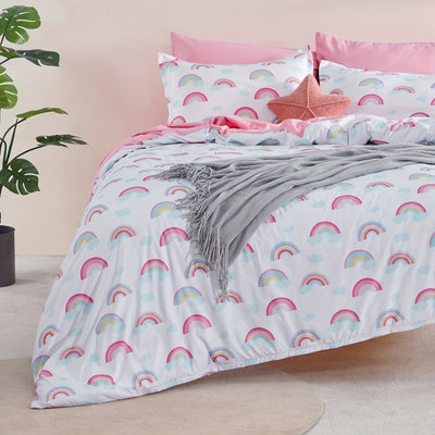 Colorful Dreams: 3-Piece Rainbow Print Duvet Cover Set for Teens - Reversible, Lovely Cartoon Design - Complete Bedding Collection