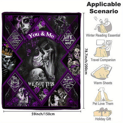 Goth Beauty Skull Pattern Flannel Blanket: The Ideal Halloween Gift for Cozy Nights