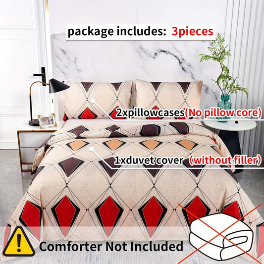 Stylish Geometric Pattern Duvet Cover Set: Elevate Your Bedroom with Soft and Comfortable BeddingLove Rose Print Duvet Cover Set: Soft and Comfortable Bedding for Bedroom and Guest Room(1*Duvet Cover + 2*Pillowcases, Without Core)
