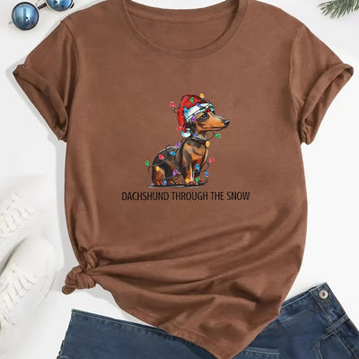 Casual Christmas Dog Print Crew Neck T-Shirt: A Stylish and Playful Addition to Your Spring/Summer Wardrobe