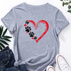 Dog Paw and Red Heart Print T-Shirt, Short Sleeve Crew Neck Casual Top For Spring & Summer, Women's Clothing