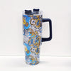 40oz Colorful Cartoon Pattern Stainless Steel Tumbler with Lid, Straw, and Handle - Perfect for Summer Drinks on the Go