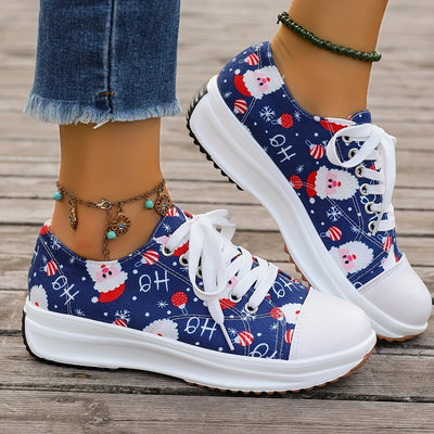 Christmas Style Lace-Up Sneakers: Festive Santa Claus Pattern for Women