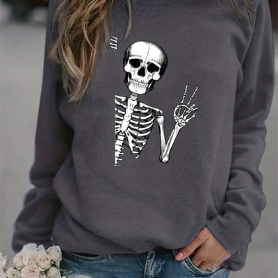 Stylishly Spooky: Halloween Skull Fun Print Sweatshirt - The Perfect Addition to Your Fall Wardrobe!