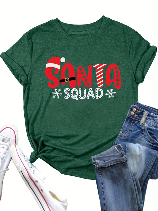 Santa Squad Snowflake Print Tshirt - Graceful Elegance for Women's Casual Chic