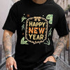 Spread Joy and Fashion with our Plus Size Men's Happy New Year Graphic Print T-Shirt