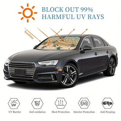 Turtle and Starfish Beach Auto Car Windshield Sun Shade: Keep Your Vehicle Cool and Protected with Foldable UV Rays Sunshade Cover