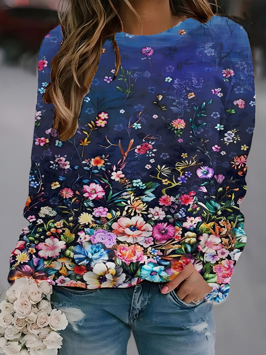 Floral Finesse: Women's Casual Long Sleeve Pullover Sweatshirt for Fall/Winter Chic
