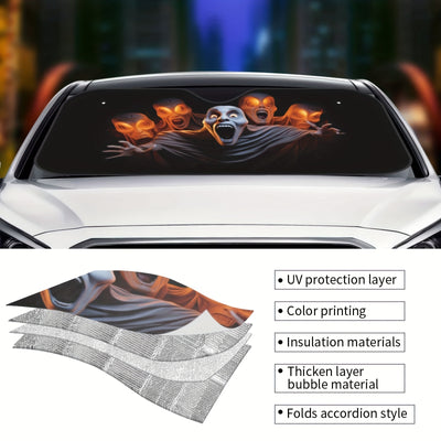 Scream Print Foldable Car Sun Shade: Stay Cool & Protected with this Unique and Engaging Windshield Driver Shield | Includes 4 Free Suction Cups | Ultimate UV Sun Visor Protector