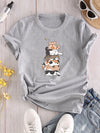 Stylish and Casual: Women's Cat Print Crew Neck T-Shirt - A Must-Have for Spring/Summer Fashion!