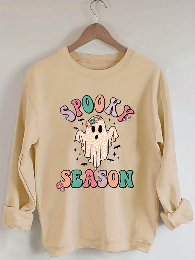 This cozy Cute Ghost Print Sweatshirt is the perfect choice for chilly Fall and Winter days. Crafted from soft cotton with a casual long sleeve crew neck design, this ladies' top offers a comfortable fit to keep you warm and stylish.